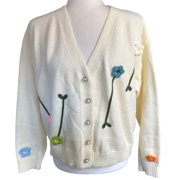Petal and Pup Women's Reign Flower Cardigan L Bohemian Hippie Grandmacore Fairy - Picture 1 of 9